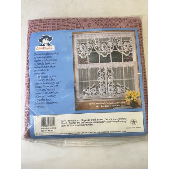 Vintage Quaker Lace Windsor Tier Curtain Pair - Mauve - 72"L x 30"W NEW - Picture 2 of 2